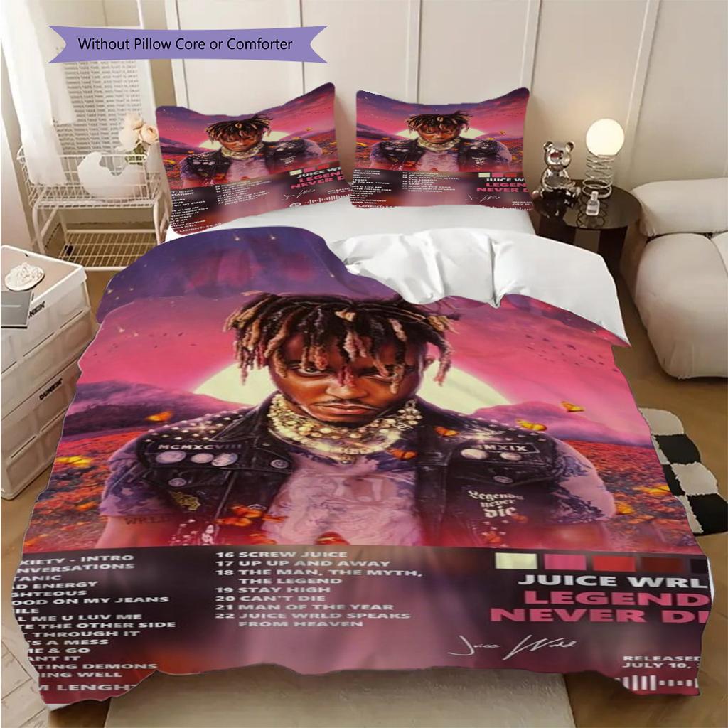Juice Wrlds Neon Legacy Three-piece set (1 * duvet cover + 2 * pillowcase, without core) 2D Flat Bedding set Christmas birthday gift