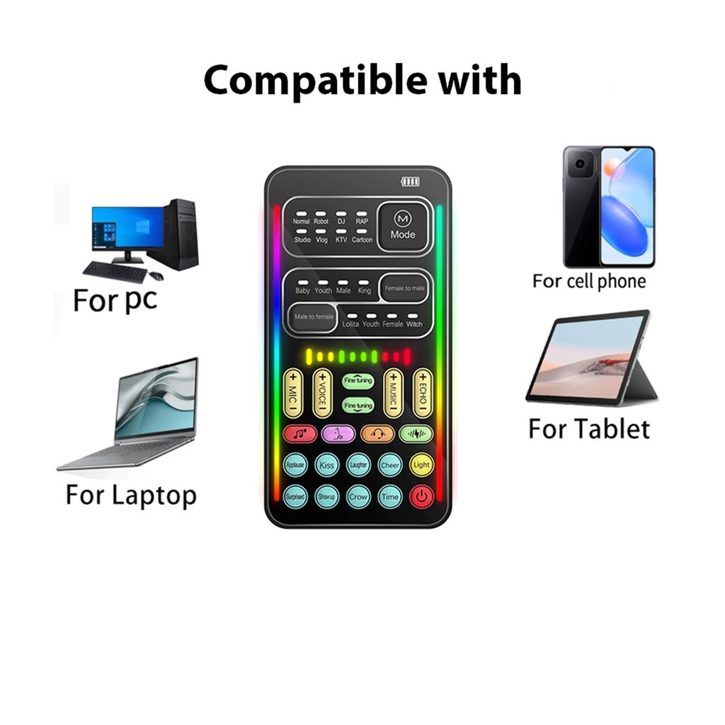 Voice Changer Portable Voice Changer Device with 8 Sound Effects Colorful Light Mini Live Broadcast Handheld Microphone