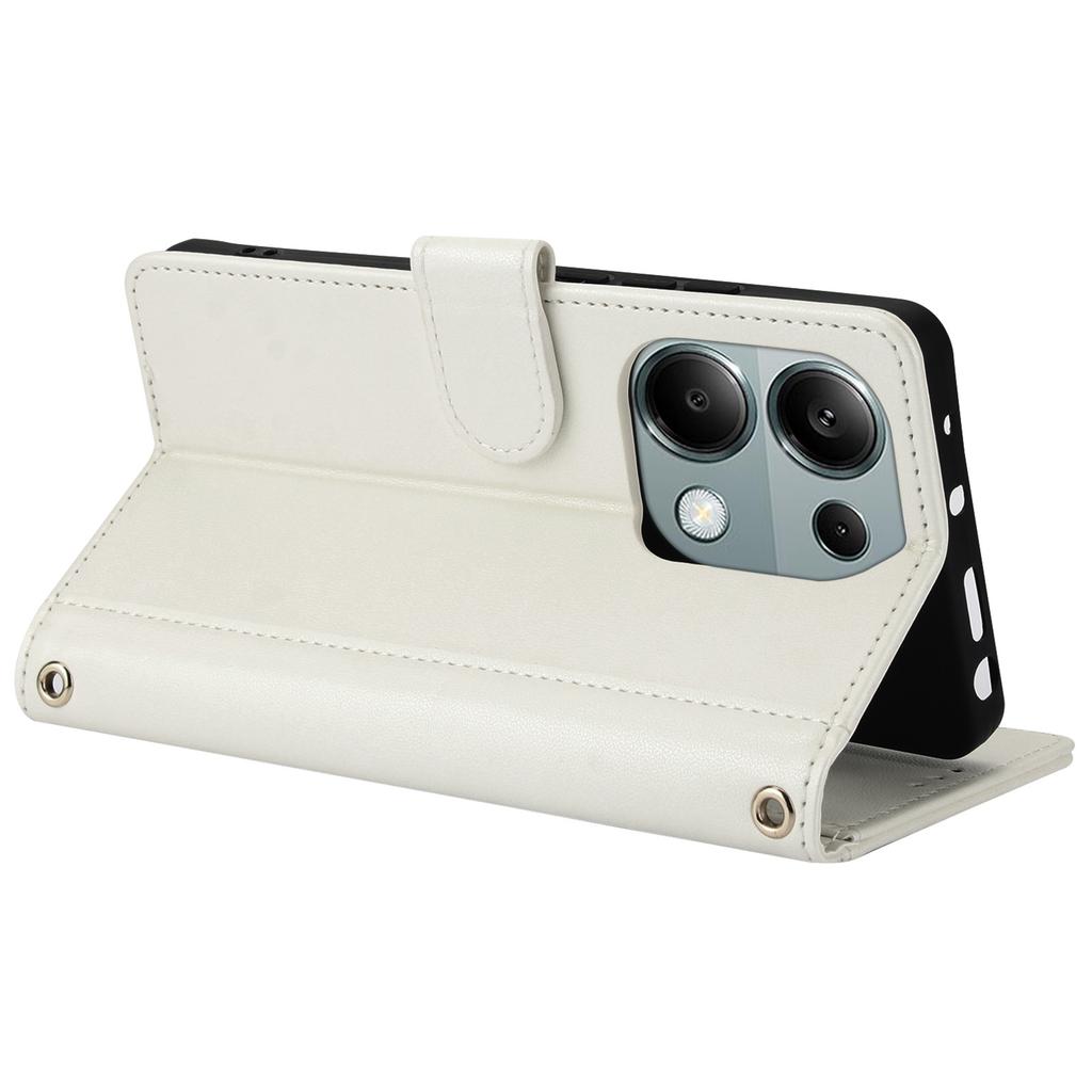 SY-003 For Xiaomi Poco M6 Pro 4G/Redmi Note 13 Pro 4G Case PU Leather Stand View Phone Wallet Cover with Hand Strap