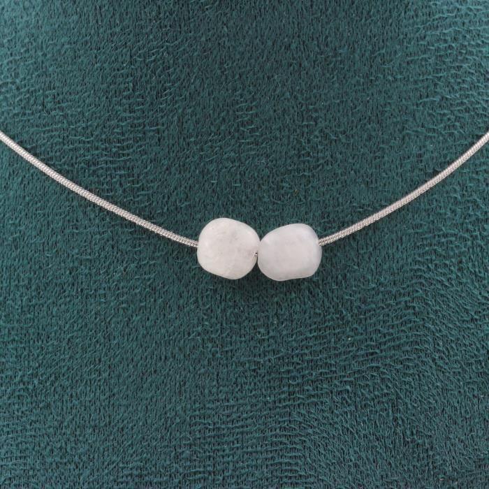 Collier - ABIJOUX - Pierre de lune d'Inde - Acier inoxydable - 2 perles - Longueur personnalisable