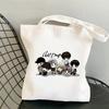 Korean Style Letter Print Canvas Tote Bag for Women Men Fashionable Shoulder Handbag Trendy Daily Shopping Bag