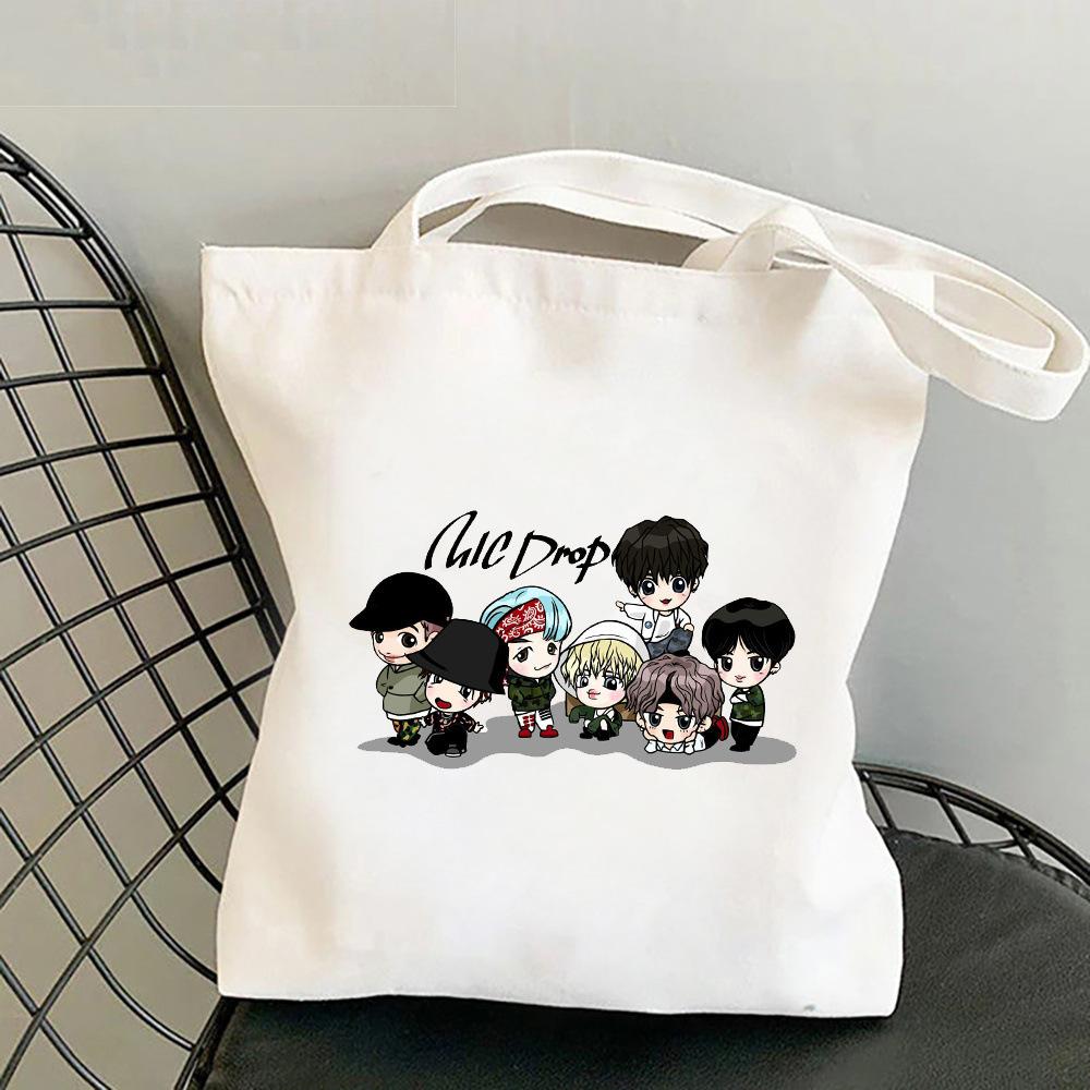 Korean Style Letter Print Canvas Tote Bag for Women Men Fashionable Shoulder Handbag Trendy Daily Shopping Bag