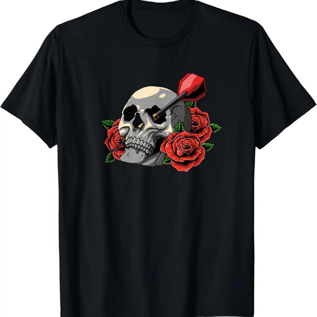 Darts Player - Skull Red Roses Dart Arrow T-Shirt