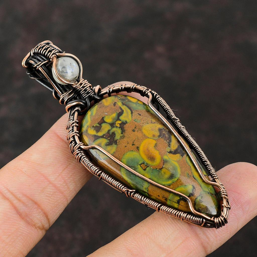 Fruit Jasper Copper Pendant Copper Wire Wrapped Gemstone Pendant Copper Jewelry Rainbow Moonstone Jewelry Gift For Women Handmade Pendant