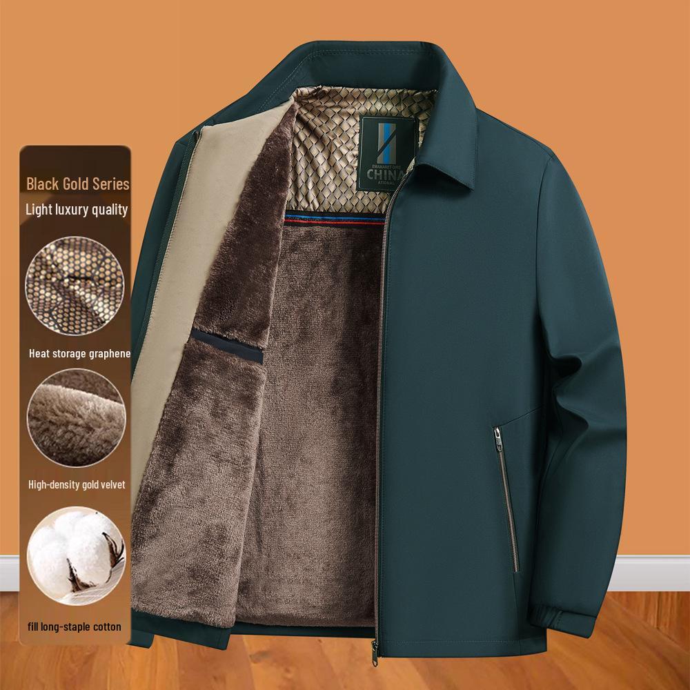 Mid-Aged Men s Fleece-Lined Cotton Jacket for Autumn and Winter 185/2XL