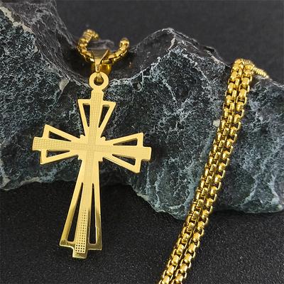 Cross Stainless Steel Necklace Men Gold Color Chain Necklaces Anniversary Birthday Gift Jewerly