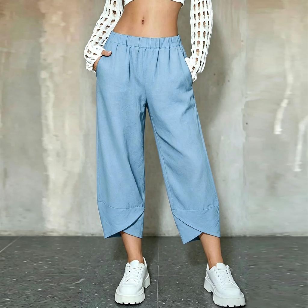 Women's Loose Fit Pants with Elastic Waistband and Hem for Casual Everyday Wear