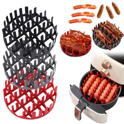 Silicone Air Fryer Liner with Divider Round Hot Dog Cooking Rack Reusable Insert Heat-resistant Silicone Grill Accessory