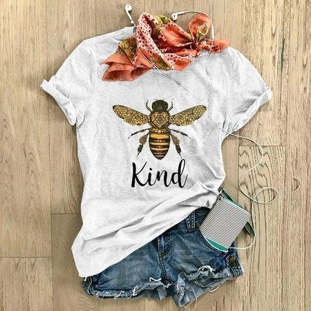 

Big bee print women s T-shirt loose European beautiful women s top women s T-shirt European and American hot models XXXL білий