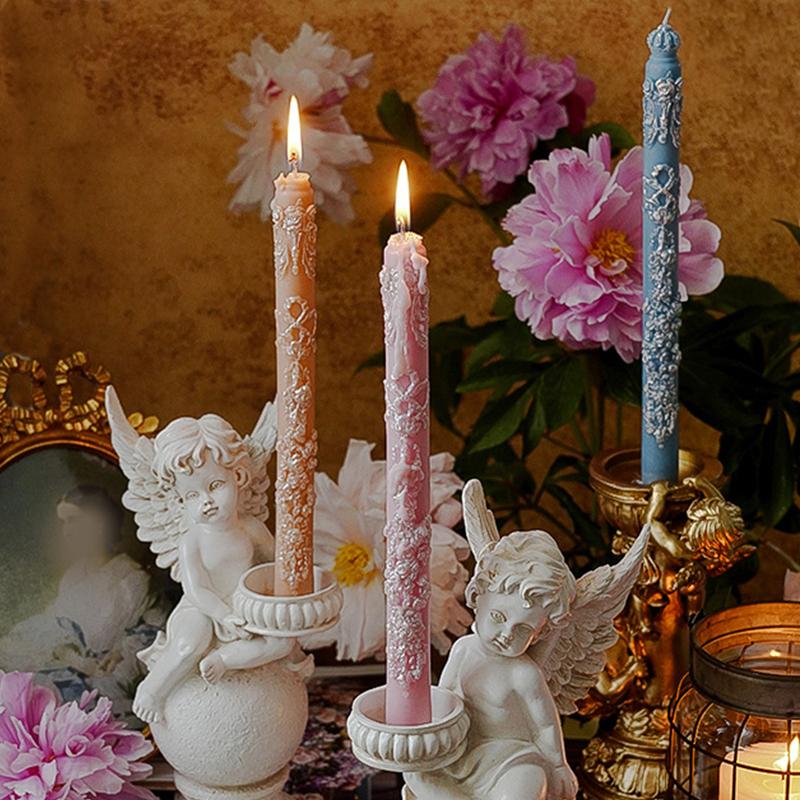 1PC Embossed Scented Candles Home Decoration Long Rod Candles Restauarant Long Candle Romantic 5 Colors