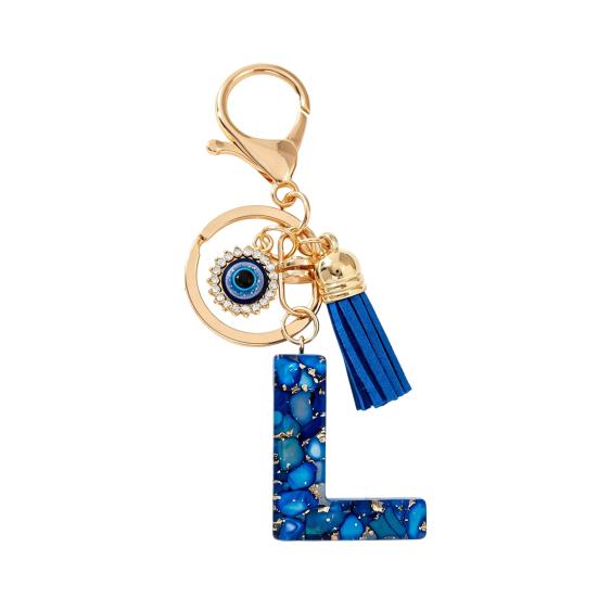 Blue Series Keychain Pendant Initial Letter Key Chain with Eyes Tassel Design