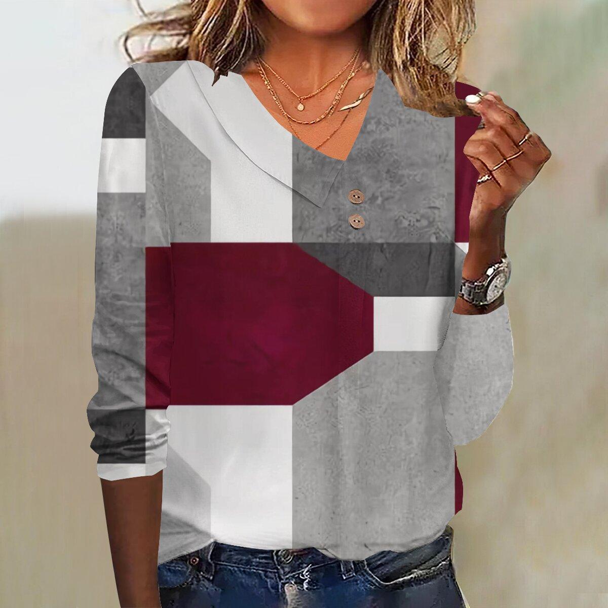 

2023 осень новая мода женский повседневный топ больших размеров с рукавом 3/4 с принтом