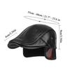 Men Retro Leather Newsboy Caps Autumn Winter Visor Beret Thicken Warm Hat Solid Color Forward Hat Windproof Ear Protection Hat
