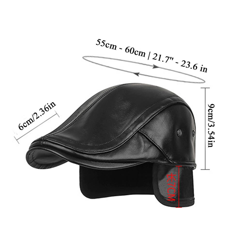 Men Retro Leather Newsboy Caps Autumn Winter Visor Beret Thicken Warm Hat Solid Color Forward Hat Windproof Ear Protection Hat