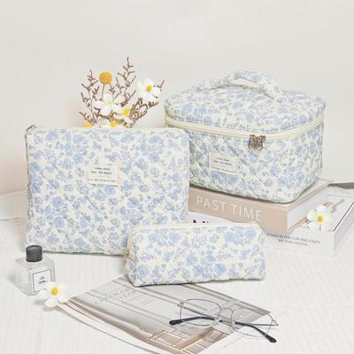 Large Floral Makeup Bag & Pencil Case: Portable, Dual-Use Storage for Toiletries & Cosmetics