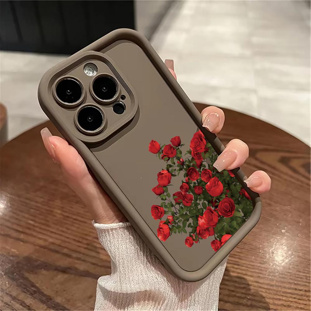 Painting Red Rose Flower Case for IPhone 16 11 12 13 14 15 Pro Max XS XR X 8 7 Plus SE 2 14Pro 15Pro Matte Soft Silicone Cover