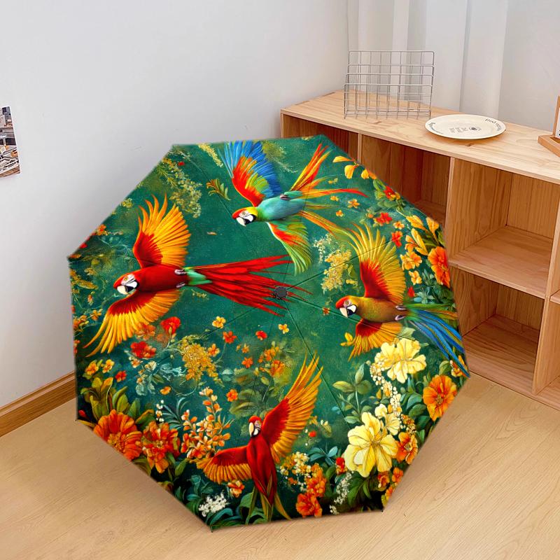 1 PC Automatic Folding Umbrella - Macaw Pattern, Portable & Foldable Design with 8 Ribs, Christmas Birthday Gifts