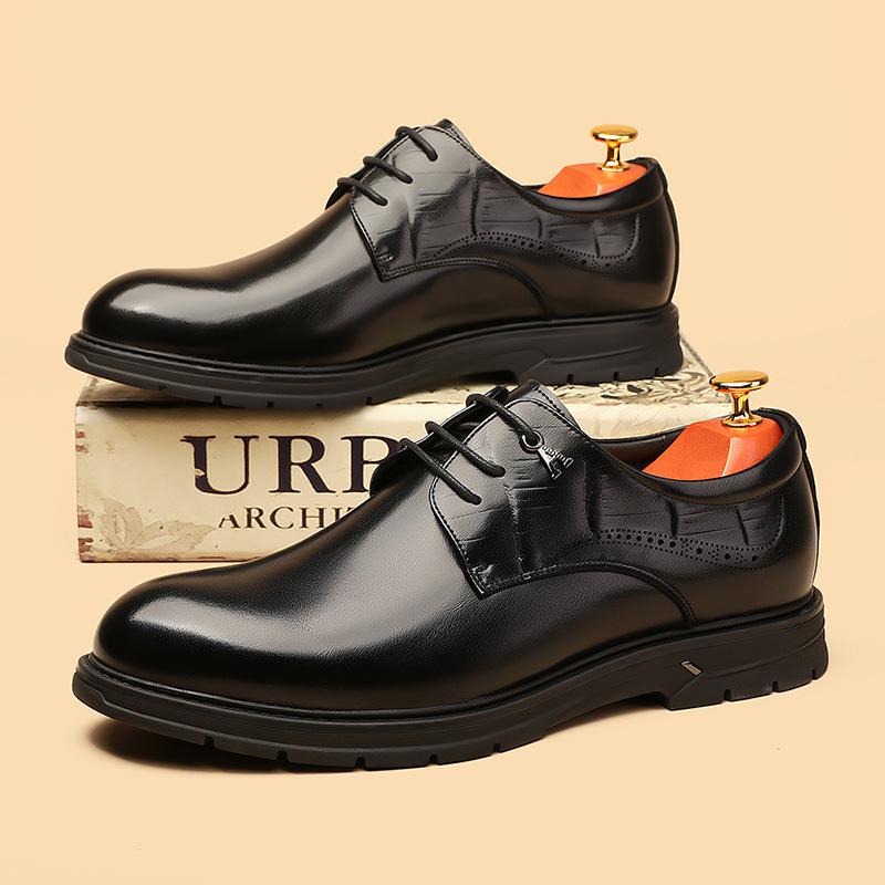 Brock Men's Shoes Leather Breathable British Style Casual Business Black Formal Leather Shoes Men's Lace-up Groom Wedding Shoes