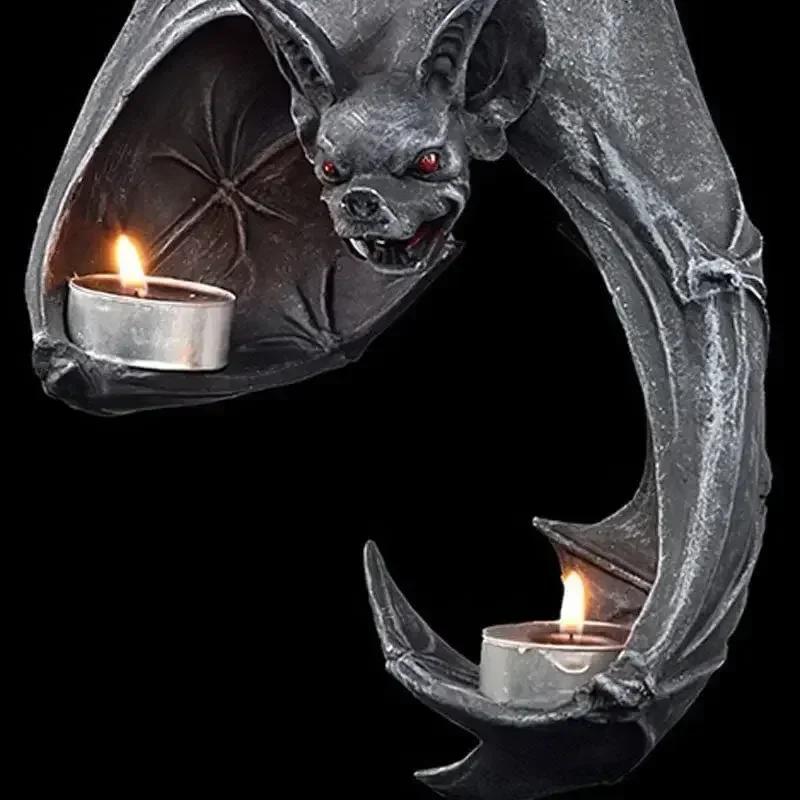 Bat Wall Tea Set Halloween Candlestick Bat Statue Garden Hanging Candlestick Garden Home Halloween Decoration