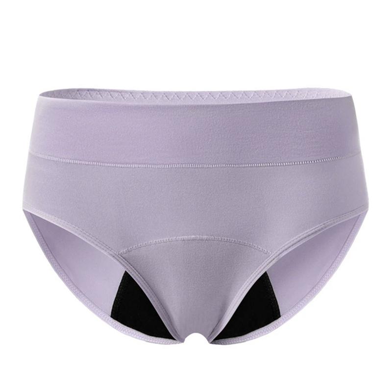 Women's Mid-waist Solid Color Menstrual Briefs Leak-proof Period Pants Breathable Absorbent Crotch Sanitary Panties