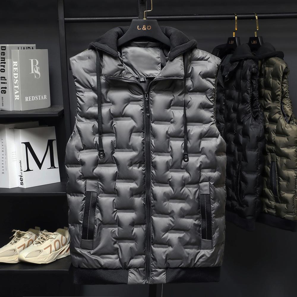 

Жилеты Корейские Мужские Осенние Зимние Жилеты Пуховые Жилеты Мужские Повседневные Жилеты Безрукавки Мужские Жилеты с Капюшоном M