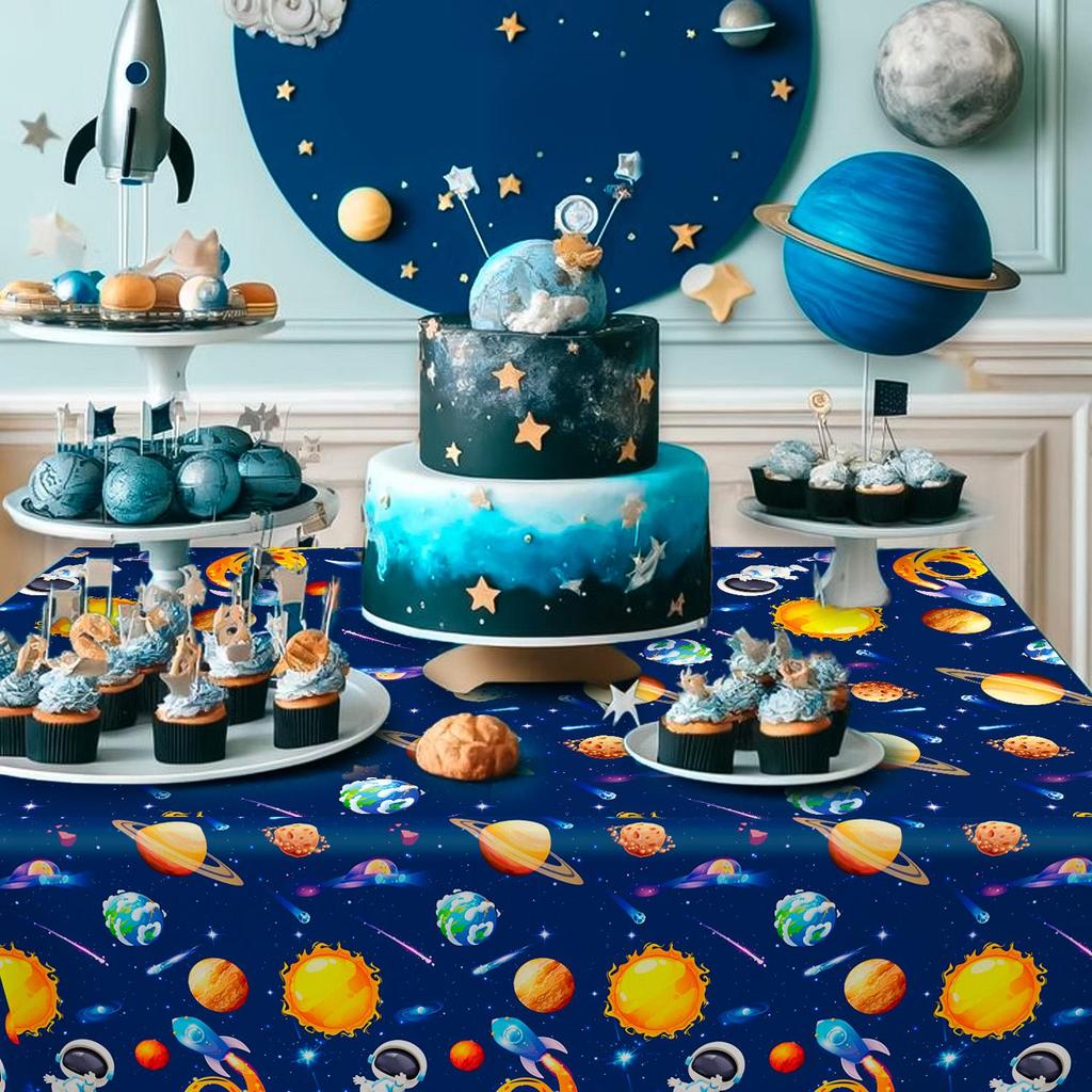 3 Pcs Space Tablecloth, Outer Space Party Table Cloth Set - Astronaut Table Covers, Space Birthday Party Tablecloth