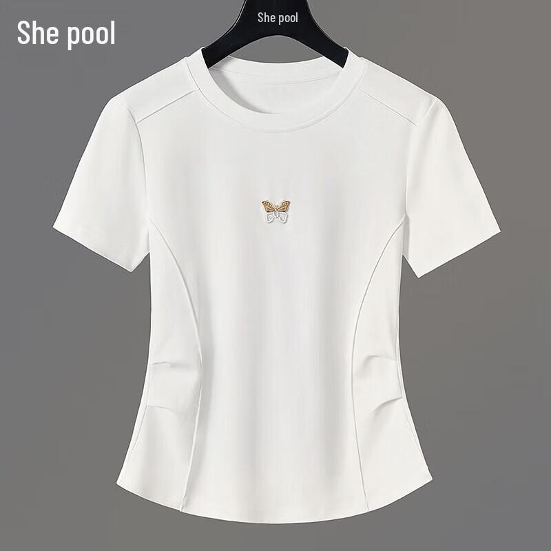 Women s Embroidered Slim Fit Round Neck T-Shirt L