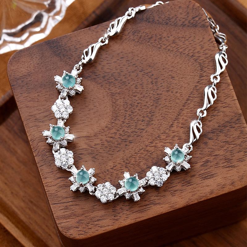Natural hazardous material: Blue water jade jewelry S925 pure silver non fading bracelet, women's new Chinese style fashion jewelry gift
