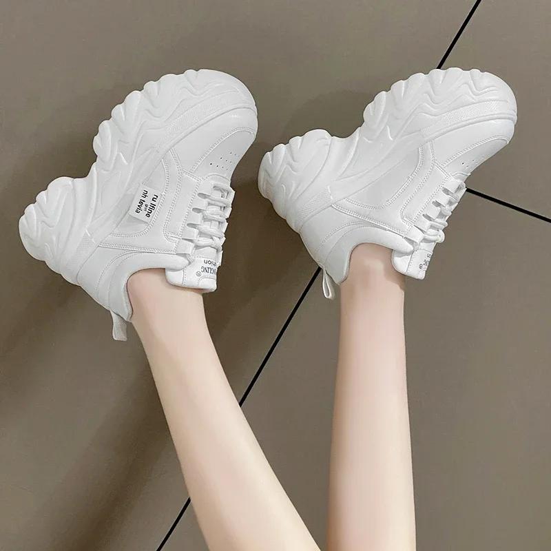 Fashion Rimocy White Black Chunky Sneakers Women Spring Autumn Thick Bottom Dad Shoes Woman Fashion PU Leather Platform Sneakers Ladies