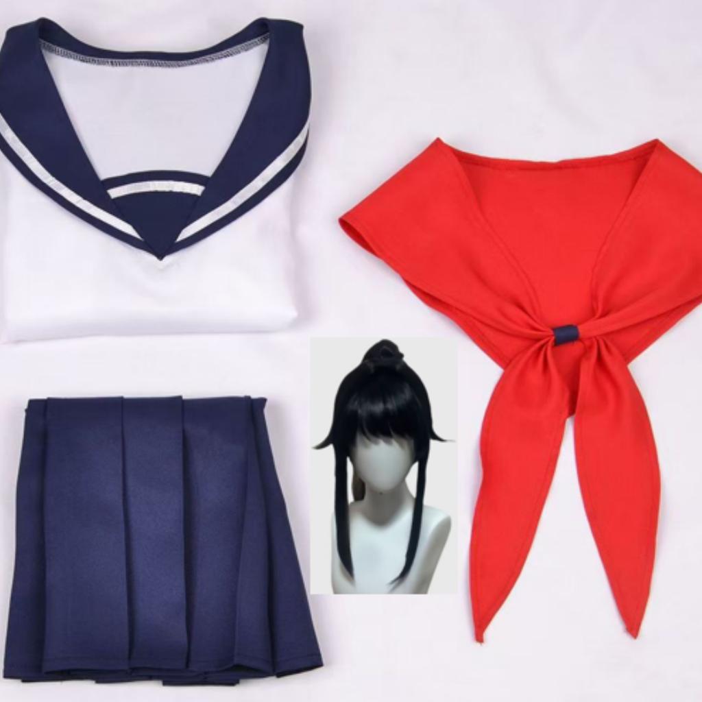 Halloween Party Girl's Navy Blue Sailor Skirt Pantyhose Loli Black Leather Shoes Yandere Simulator Ayano Aishi Cosplay Costume