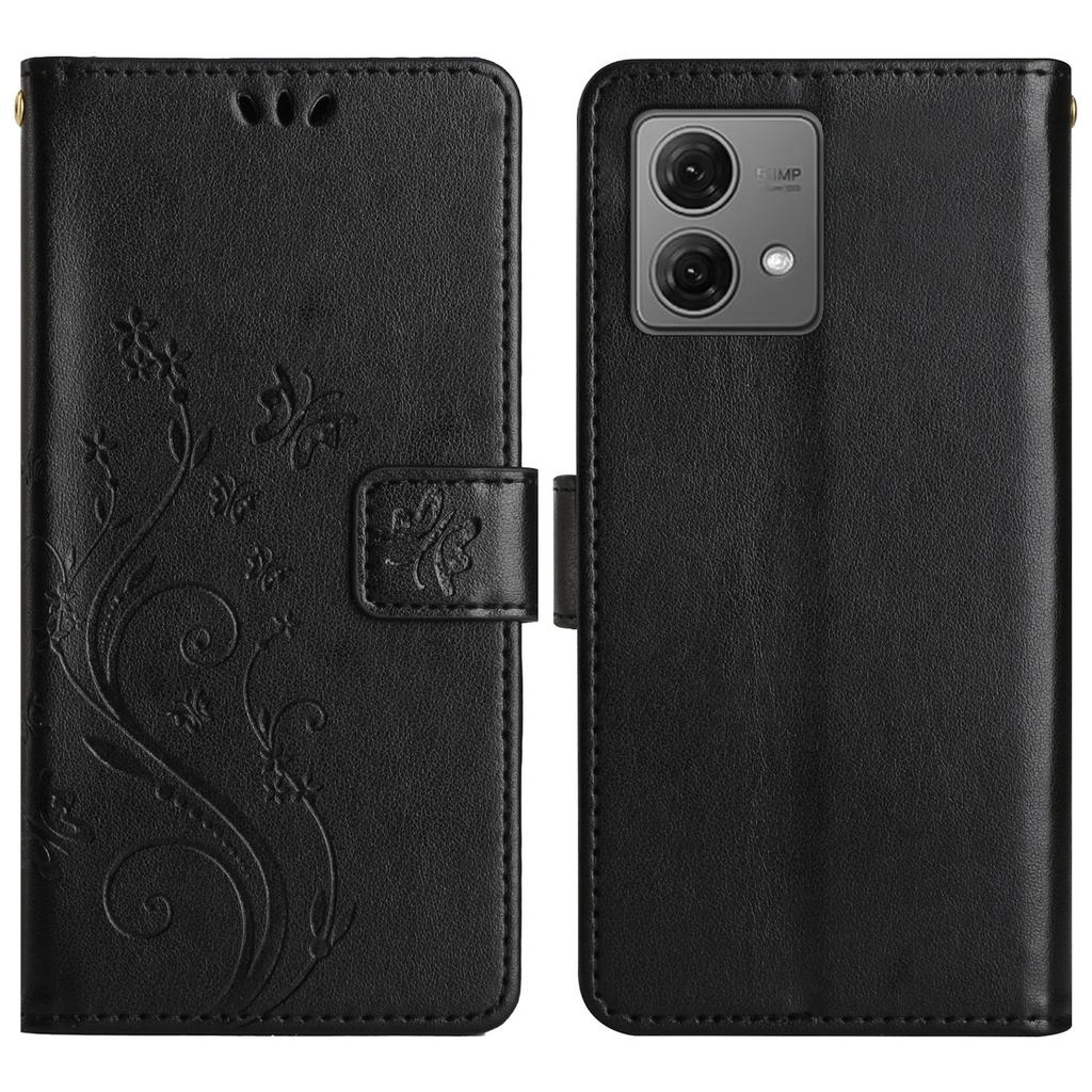 Für Motorola Moto G85 5G/S50 Neo 5G Leder-Wallet-Hülle Schmetterling-Blumen-geprägtes Handy-Cover mit Riemen