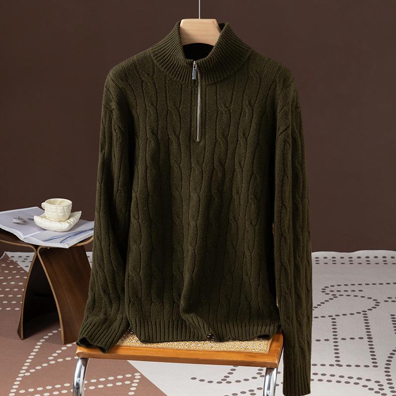 2025 Puyuan Women's Casual Cable Knit Stand Collar Zipper Sweater - 100% Wool, Autumn/Winter Collection.