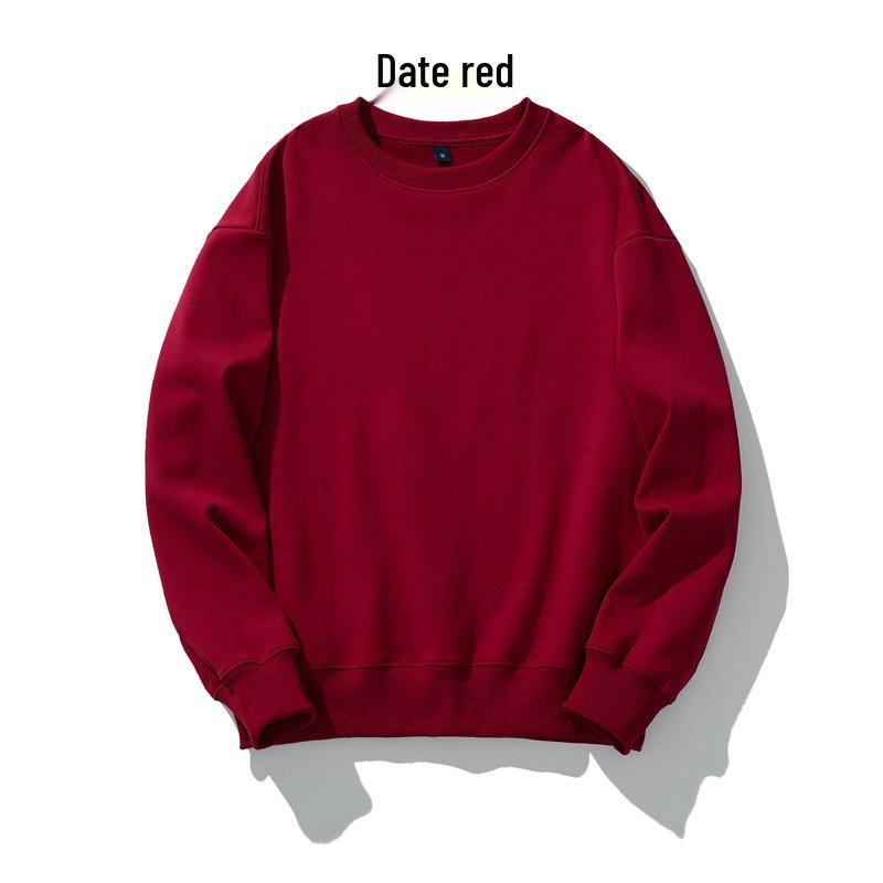 Men's Heavyweight Fleece-Lined Crew Neck Sweatshirt - Loose Fit, Solid Color, Long Sleeve.