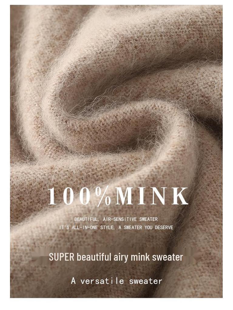 Cozy Mink Velvet Knitted Turtleneck Sweater - Soft, Warm, Loose-Fit for Autumn/Winter