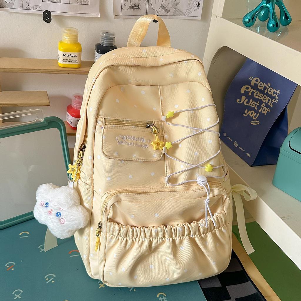 Schoolbag low saturation sea salt light blue polka dot soft waxy sweet backpack pleated lace atmosphere student party schoolbag