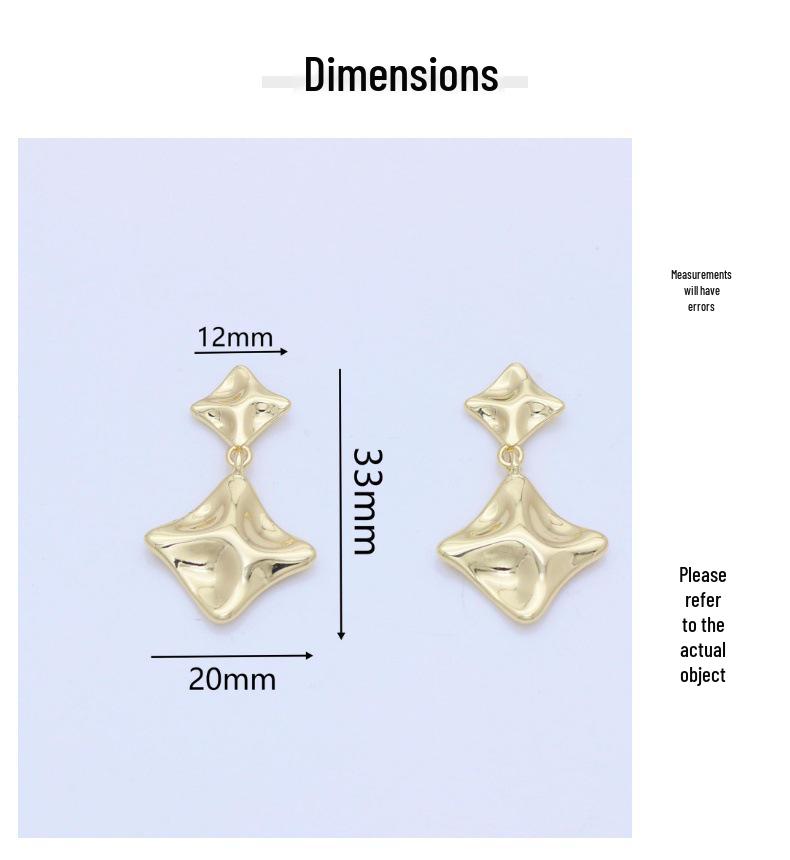 S925 Silbernadel Geometrische Quadratische Plissierte Hängeohrringe – Goldlegierung, Farberhaltend, Leichter Luxus für Damen.