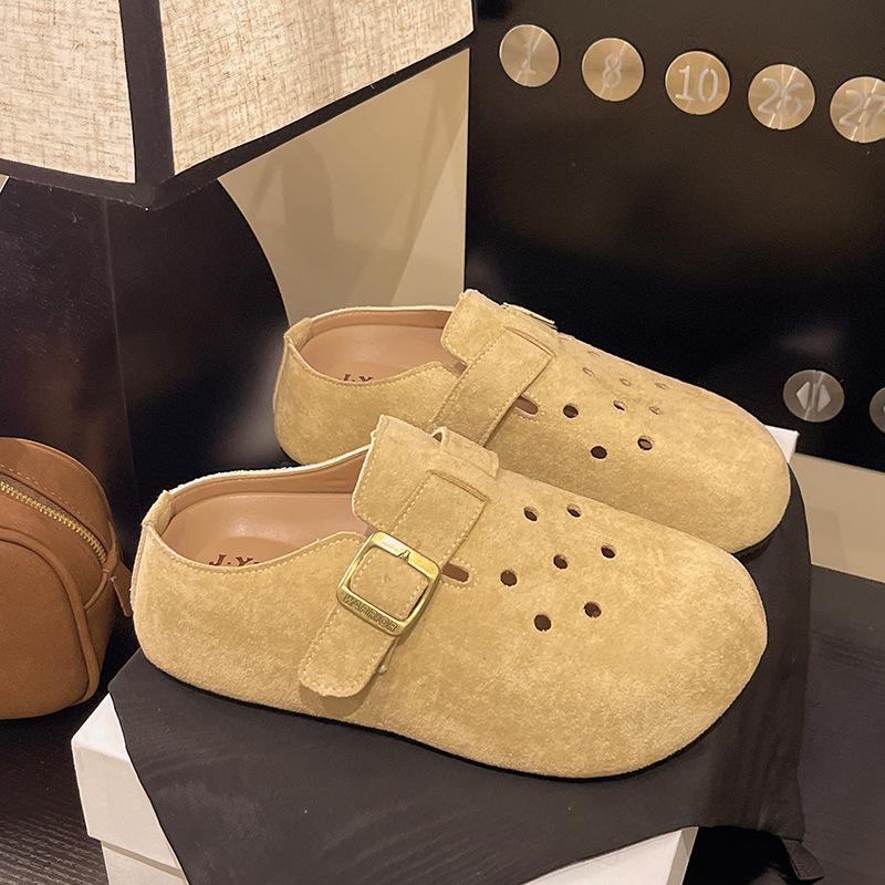Dicksohlige Taschenkopf- und Halbschuhe für Damen-Oberbekleidung 2025 Frühling und Sommer neu rutschfest Lochschuhe mit einem Fuß und weichsohlige Birkenstoc