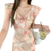 2026 Summer Pink Floral Ruffle Dress with Flutter Sleeves for Women