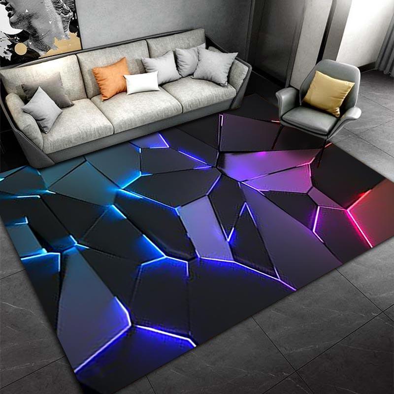 Modern Geometric Carpet with LED Light Pattern, Black 3D Style Design Suitable for use as an anti-slip for living room bedroom sofas