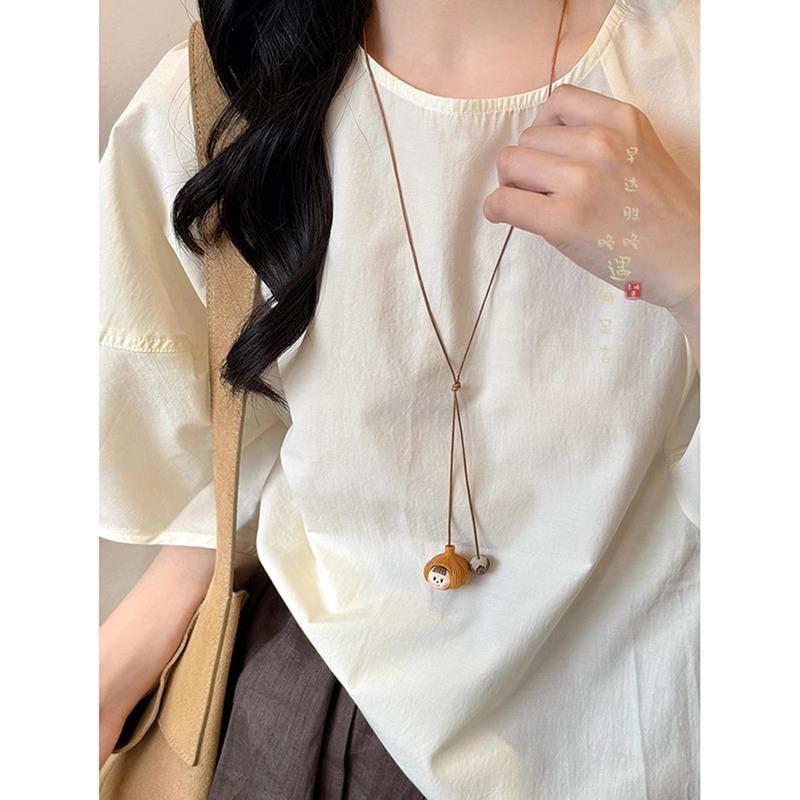 New Chinese persimmon ruyi pendant long necklace women's ethnic style retro simple sweater chain national style niche accessories