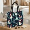  Christmas Snowman Print Casual Tote Bag Fashion Large Capacity Shoulder Handbag for Daily Use
