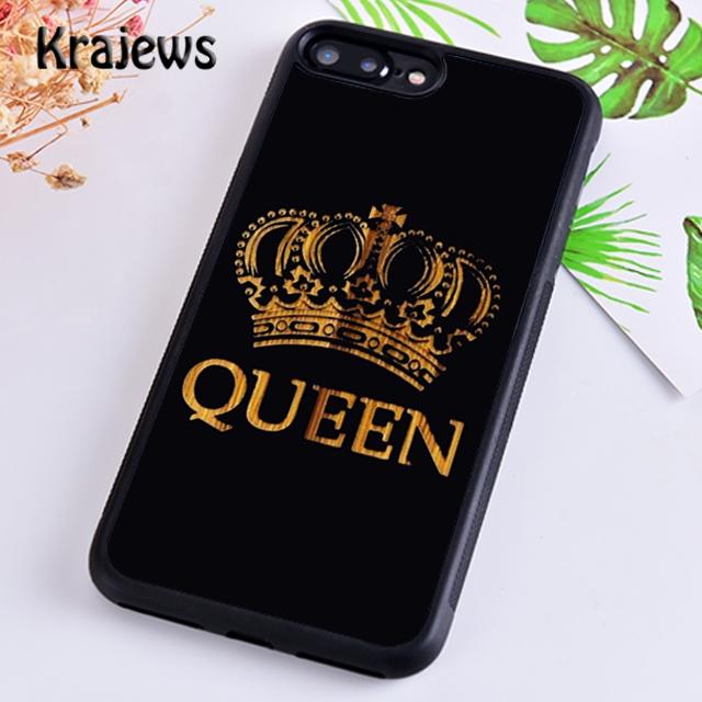 Krajews KING Queen Crown Letter Phone Case Cover For iPhone 16 15 14 plus XS XR 11 12 mini pro max coque Shell Fundas iPhone XR