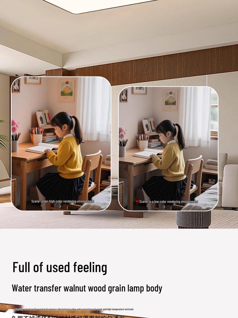 Full Spectrum LED Ceiling Lamp - Wabi-Sabi Style Retro Walnut Rectangular Light for Bedroom and Living Room.