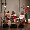 Holiday Tabletop Ornaments for Home Christmas Retractable Leg Plush Doll, Santa Snowman Elk Figures with Soft Fabric Collectibles Adjustable Long Legs