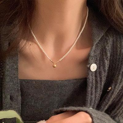 Nischen-Design-Sinn Gebürstete Kugel Perlenkette Damen Schlichte Eleganz Hohe Mode Temperament Halskette Schlüsselbeinkette