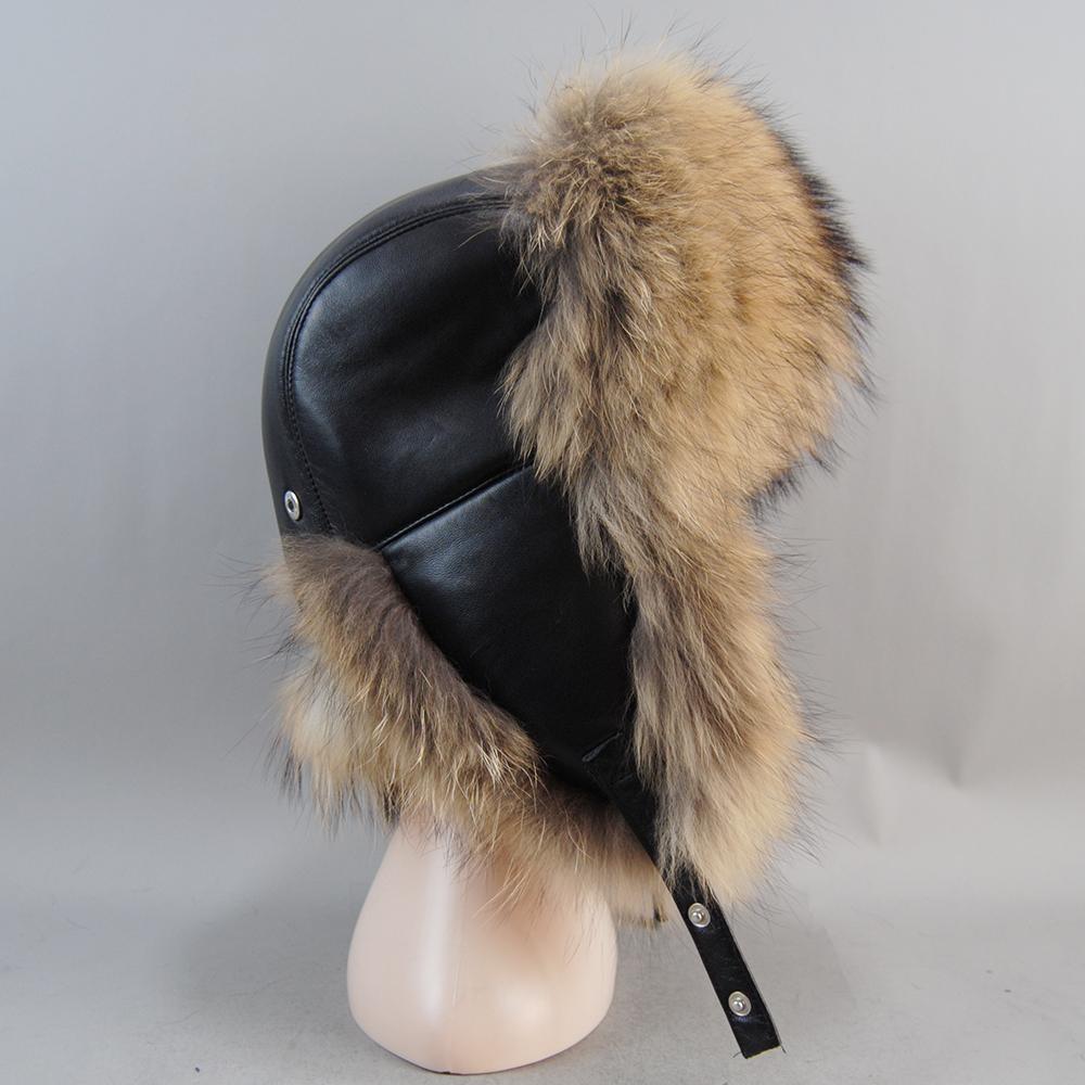 Luxury Real Sheepskin Leather Cap Unisex Winter Russian Real Fox Fur Hat Warm Soft Quality Real Raccoon Fur Bombers Hats