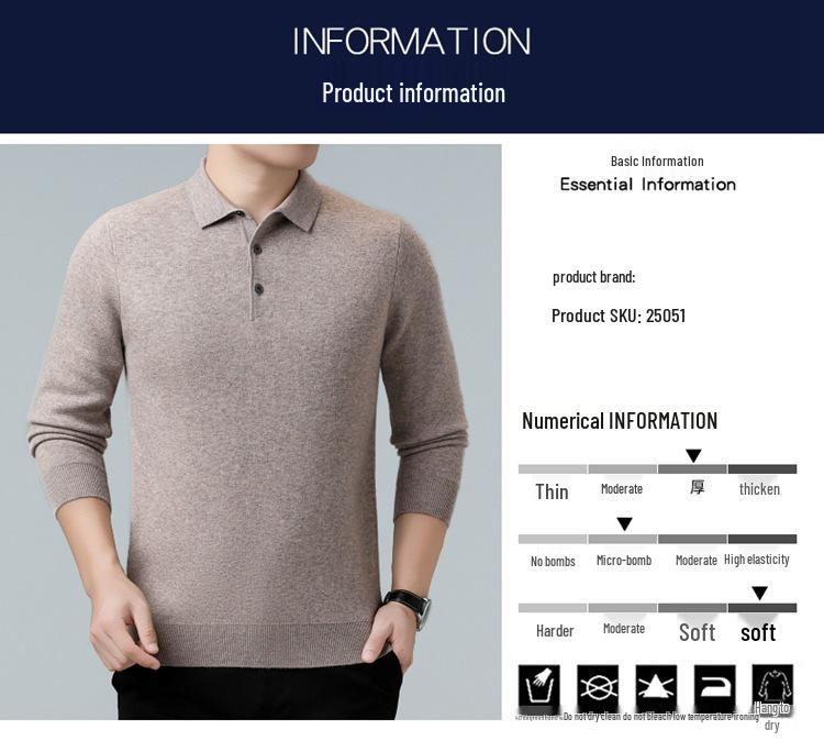 Genuine Brand Men's Luxury Wool Sweater 2025 - Thick, Warm, and Stylish Lapel Knitwear for Mid-Aged Dads.
