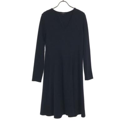 Made In Japan Wool Blend Long Sleeve V Neck One Piece P Black Women Used