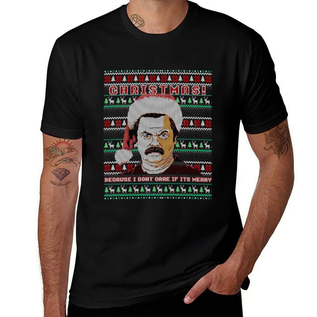 Ron Swanson Christmas Funny Ugly Sweater Tshirt Outdoor Work Short Sleeve Top