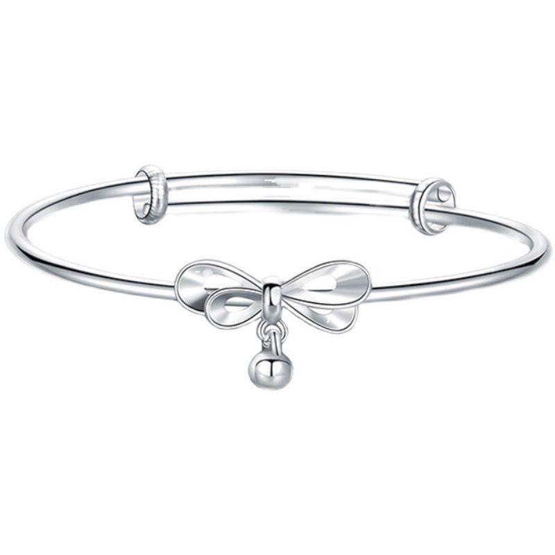 Silver-Plated Bowknot Bell Bracelet - Stylish Gift for Women and Female Students